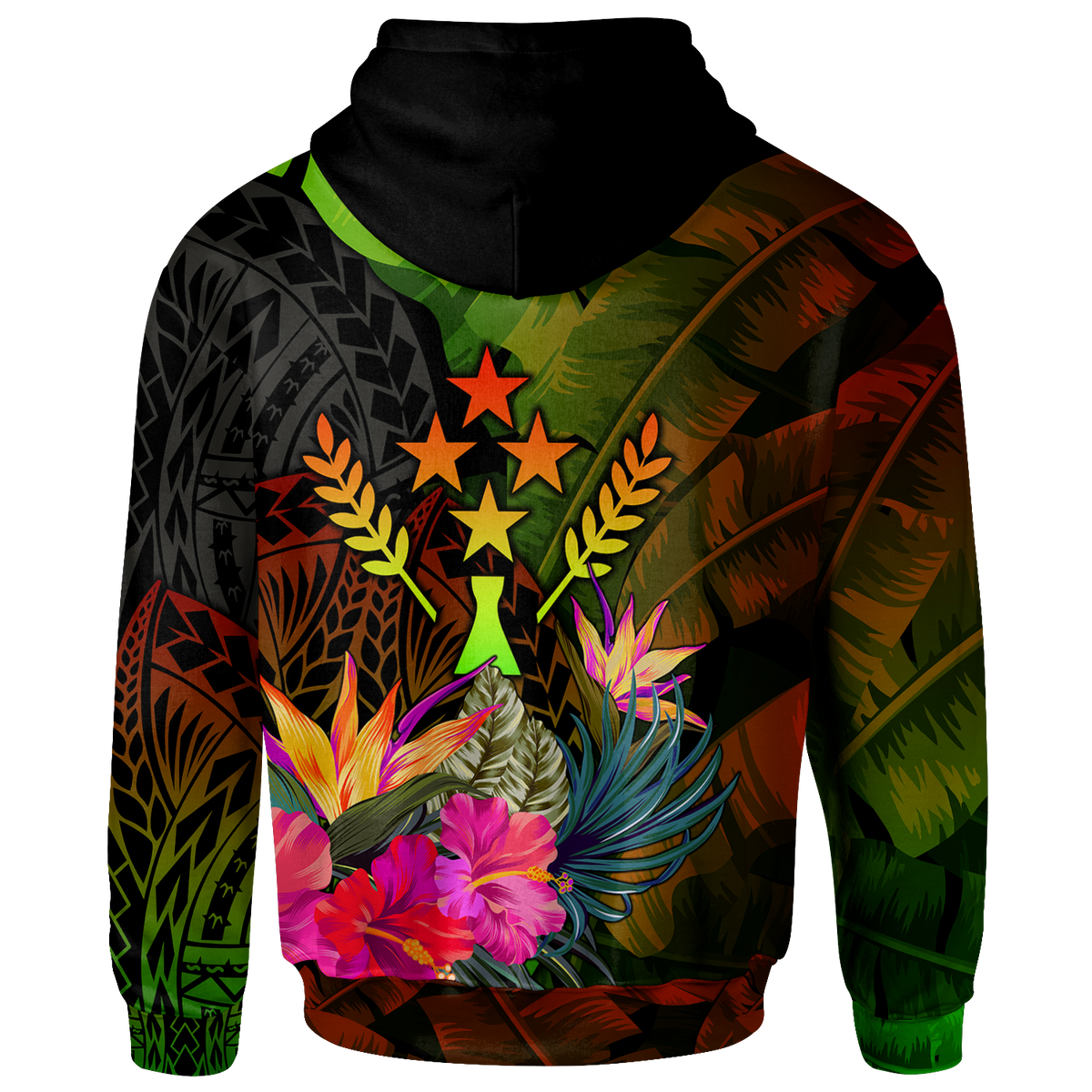 Kosrae Polynesian Zip up Hoodie Hibiscus and Banana Leaves - Polynesian Pride