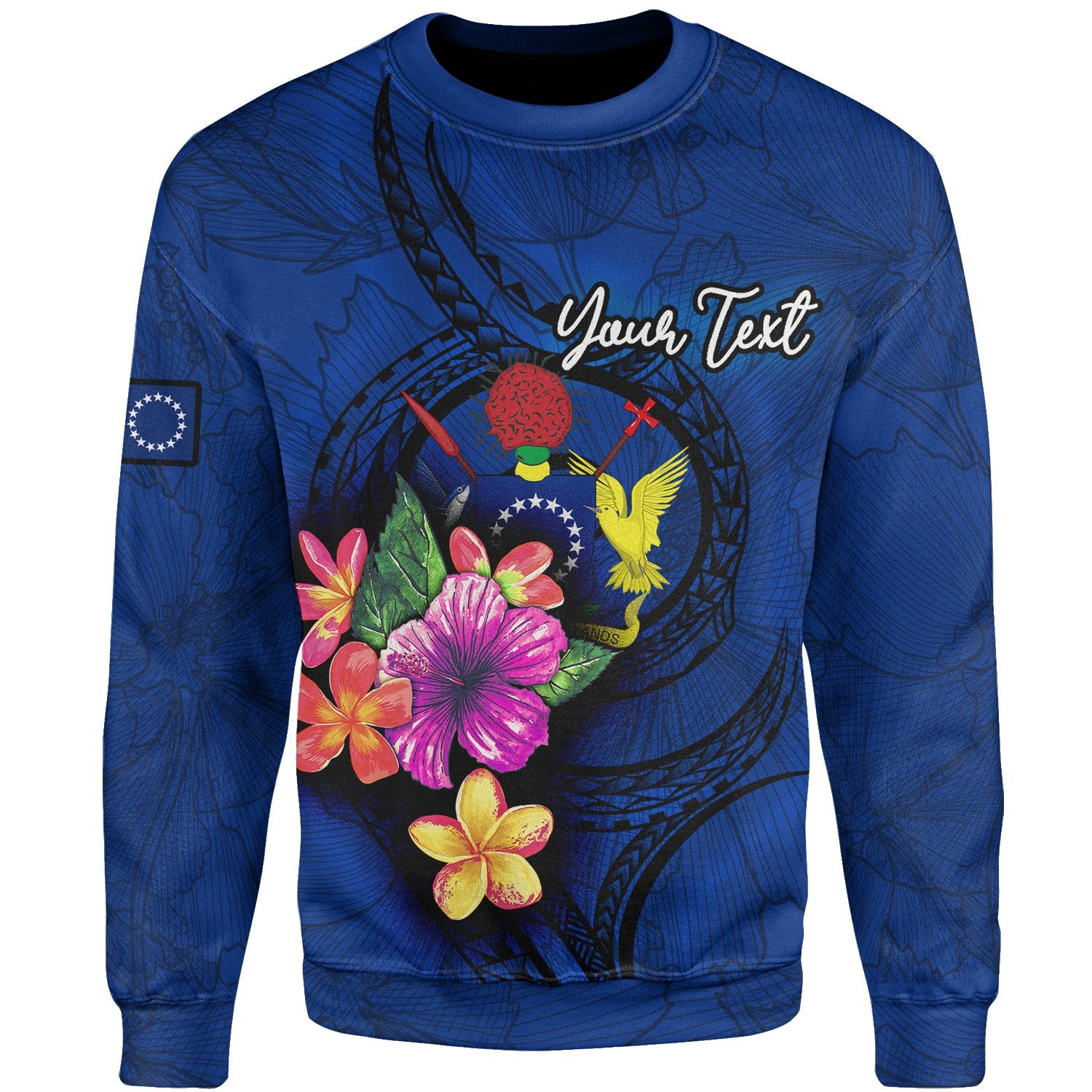 Cook Islands Polynesian Custom Personalised Sweater - Floral With Seal Blue Unisex Blue - Polynesian Pride
