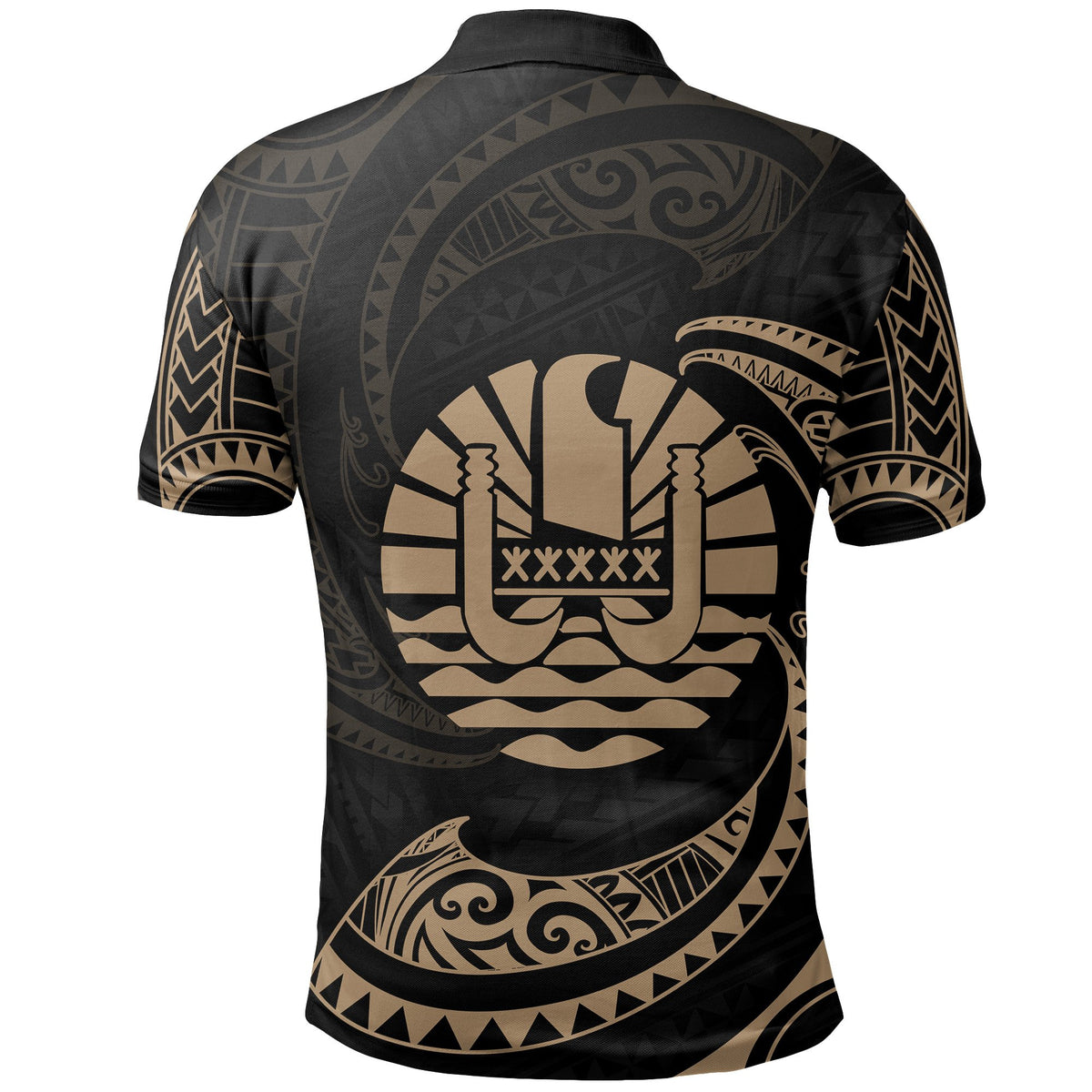 Tahiti Polynesian Custom Polo Shirt Gold Tribal Wave - Polynesian Pride