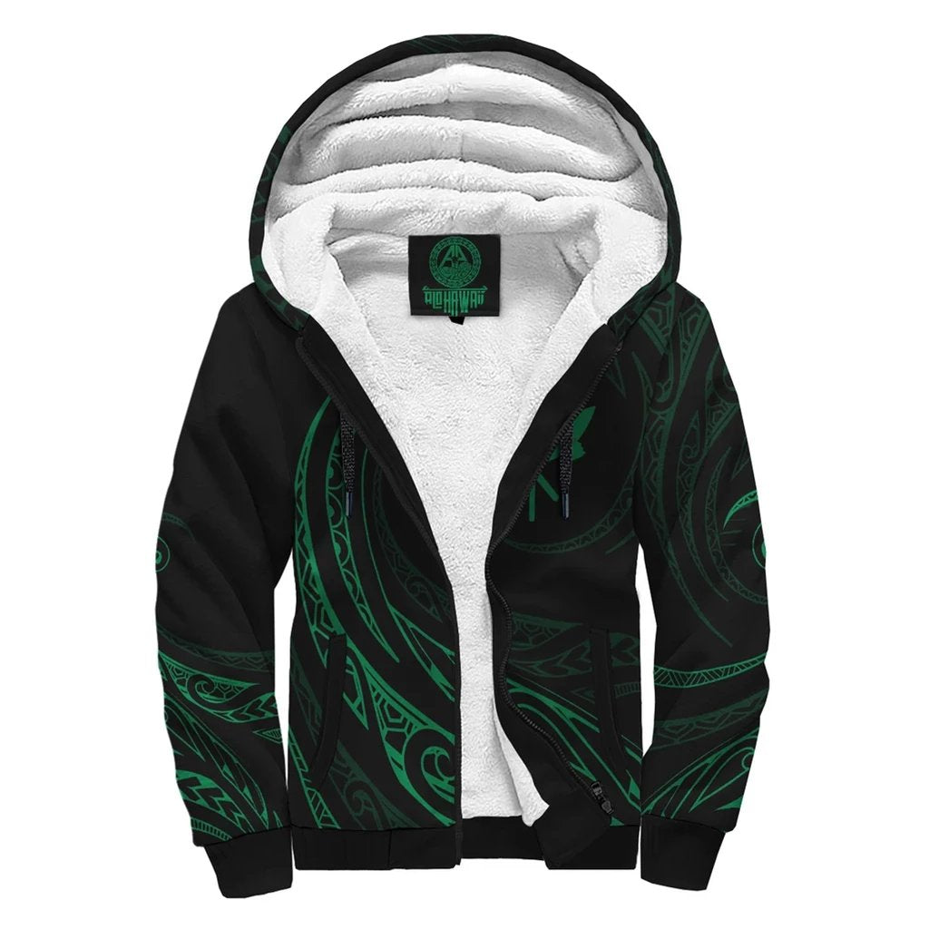 Kanaka Sherpa Hoodie - Frida Style - Green Black - Polynesian Pride