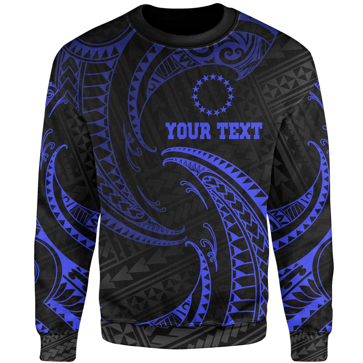 Cook Islands Polynesian Custom Personalised Sweater - Blue Tribal Wave Unisex Blue - Polynesian Pride