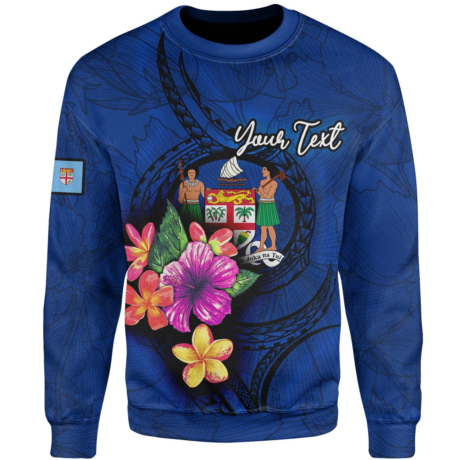 Fiji Polynesian Custom Personalised Sweater - Floral With Seal Blue Unisex Blue - Polynesian Pride