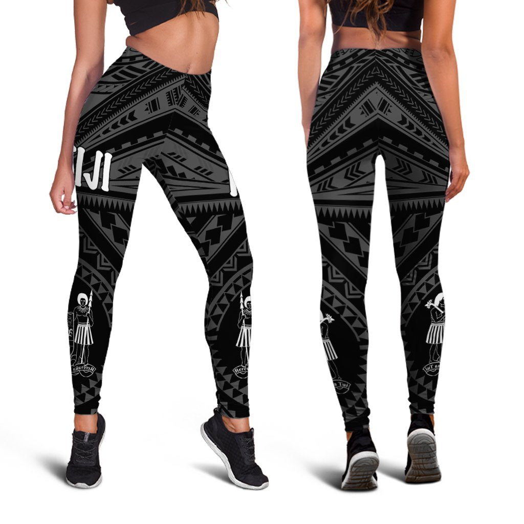 Fiji Women's Leggings - Fiji Seal With Polynesian Tattoo Style (Black) - Polynesian Pride