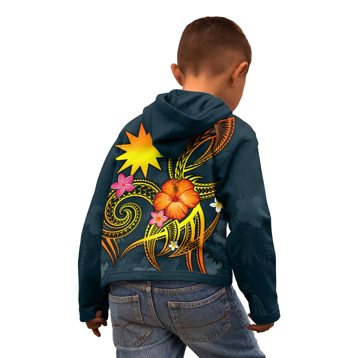 Nauru Polynesian Custom Zip up Hoodie Legend of Nauru (Blue) - Polynesian Pride