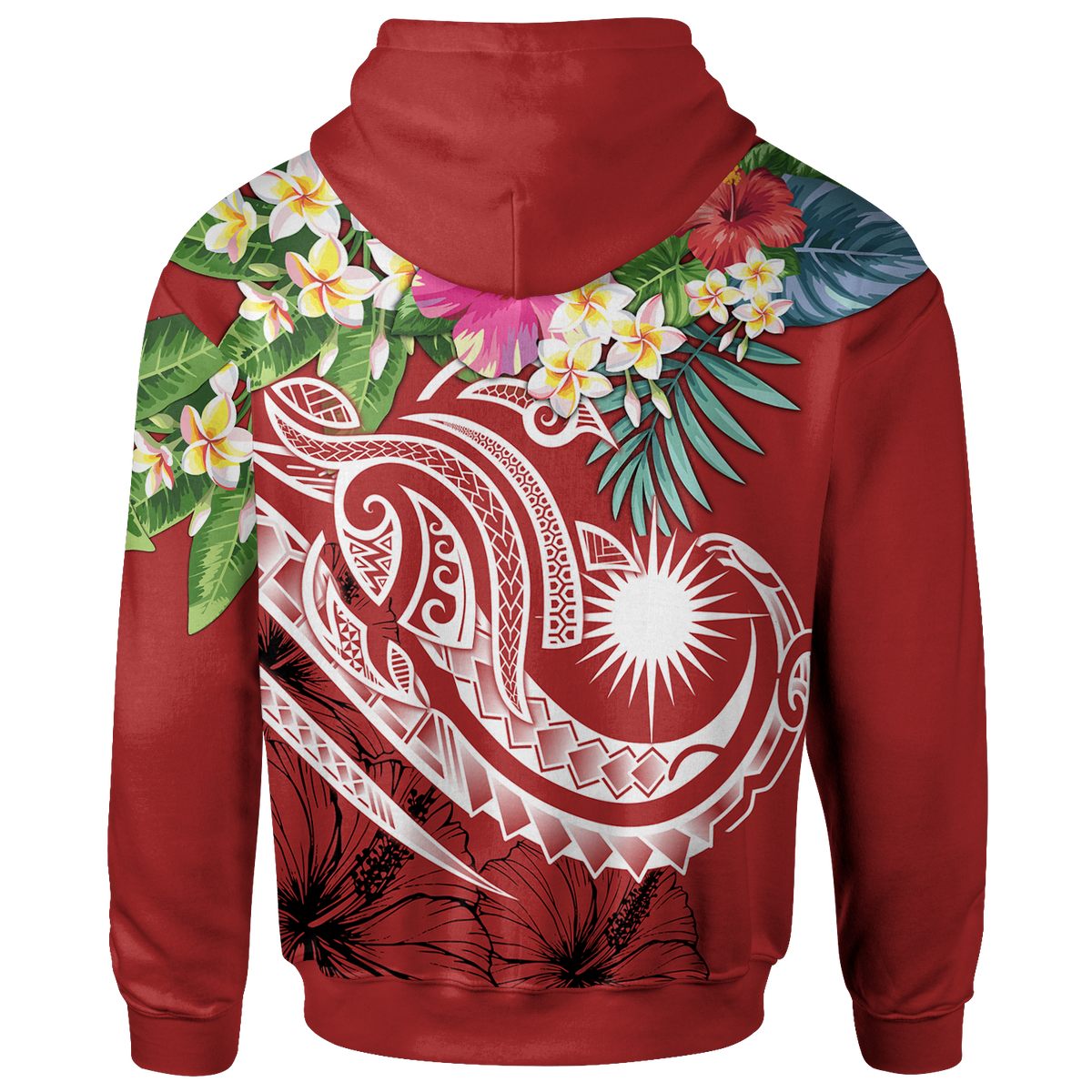 Marshall Islands Polynesian Zip up Hoodie Summer Plumeria (Red) - Polynesian Pride