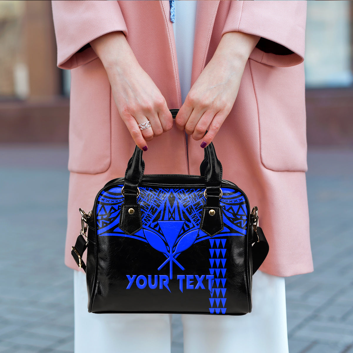 (Custom Personalised) Hawaii Polynesian Blue Tribal Shoulder Handbag - LT12 - Polynesian Pride