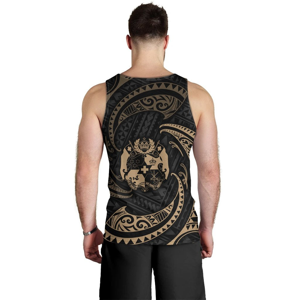 Tonga Polynesian Men's Tank Top - Gold Tribal Wave - Polynesian Pride