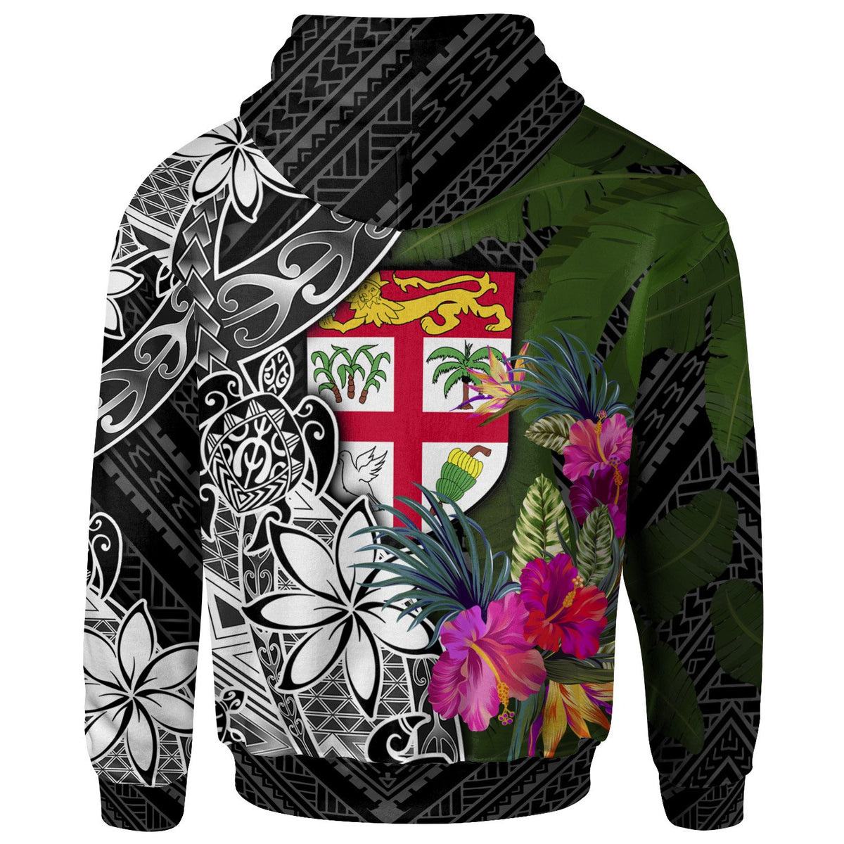 Fiji Hoodie Turtle Plumeria Banana Leaf - Polynesian Pride