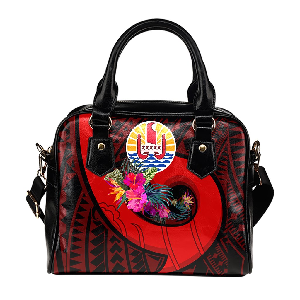 Tahiti Shoulder Handbag - Polynesian Hook And Hibiscus (Red) - Polynesian Pride