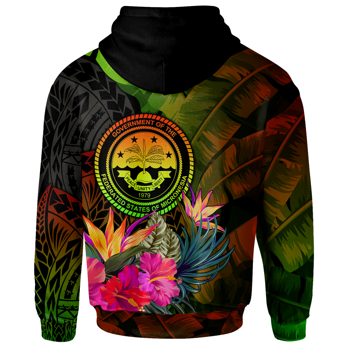 Federated States of Micronesia Polynesian Zip up Hoodie Hibiscus and Banana Leaves - Polynesian Pride