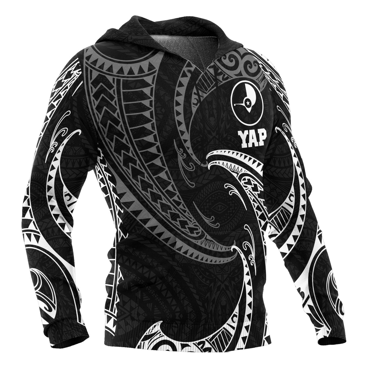 Yap Micronesia ll Over Hoodie White Tribal Wave - Polynesian Pride