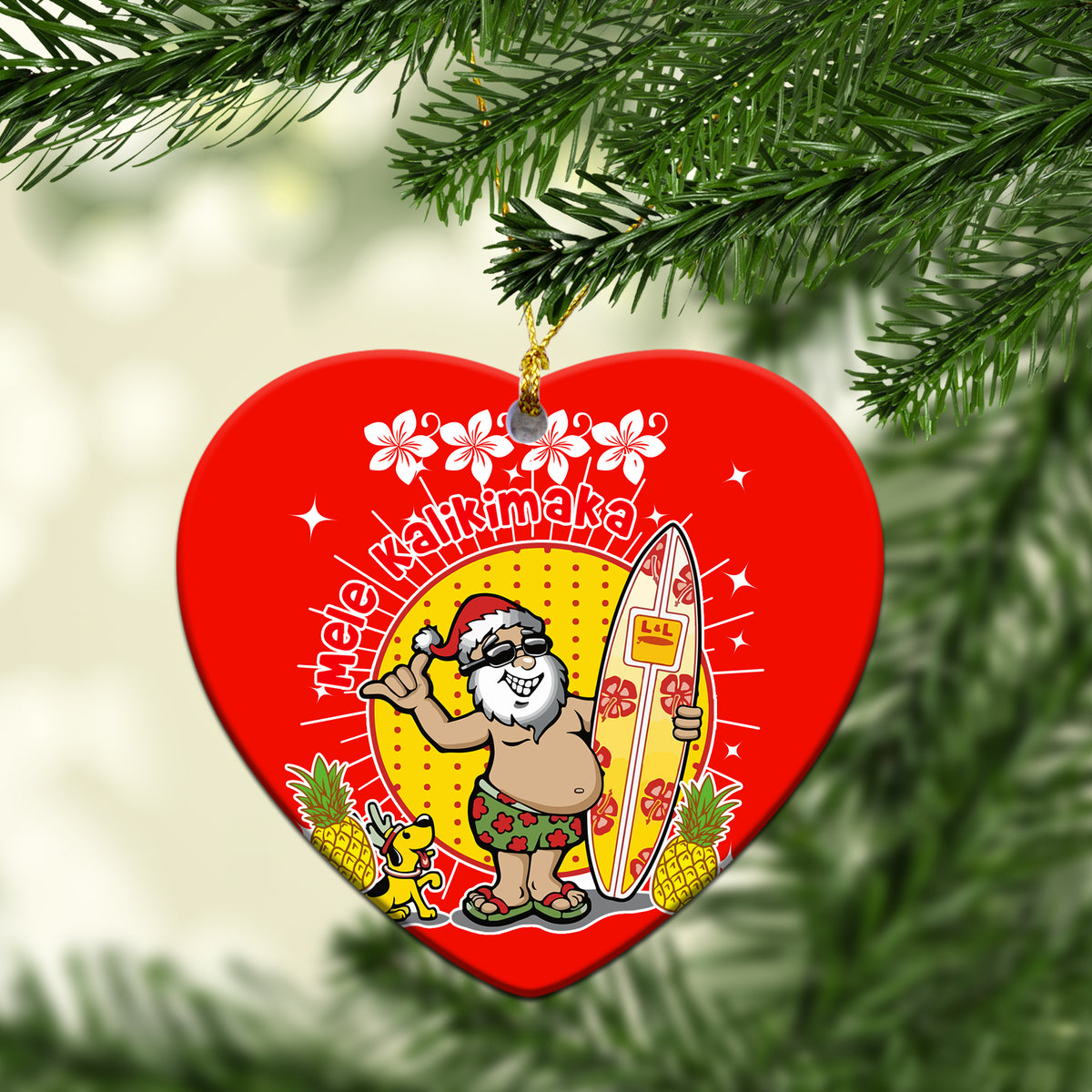 Hawaii Santa Claus Surfer Red Christmas Ornament - LT12 - Polynesian Pride