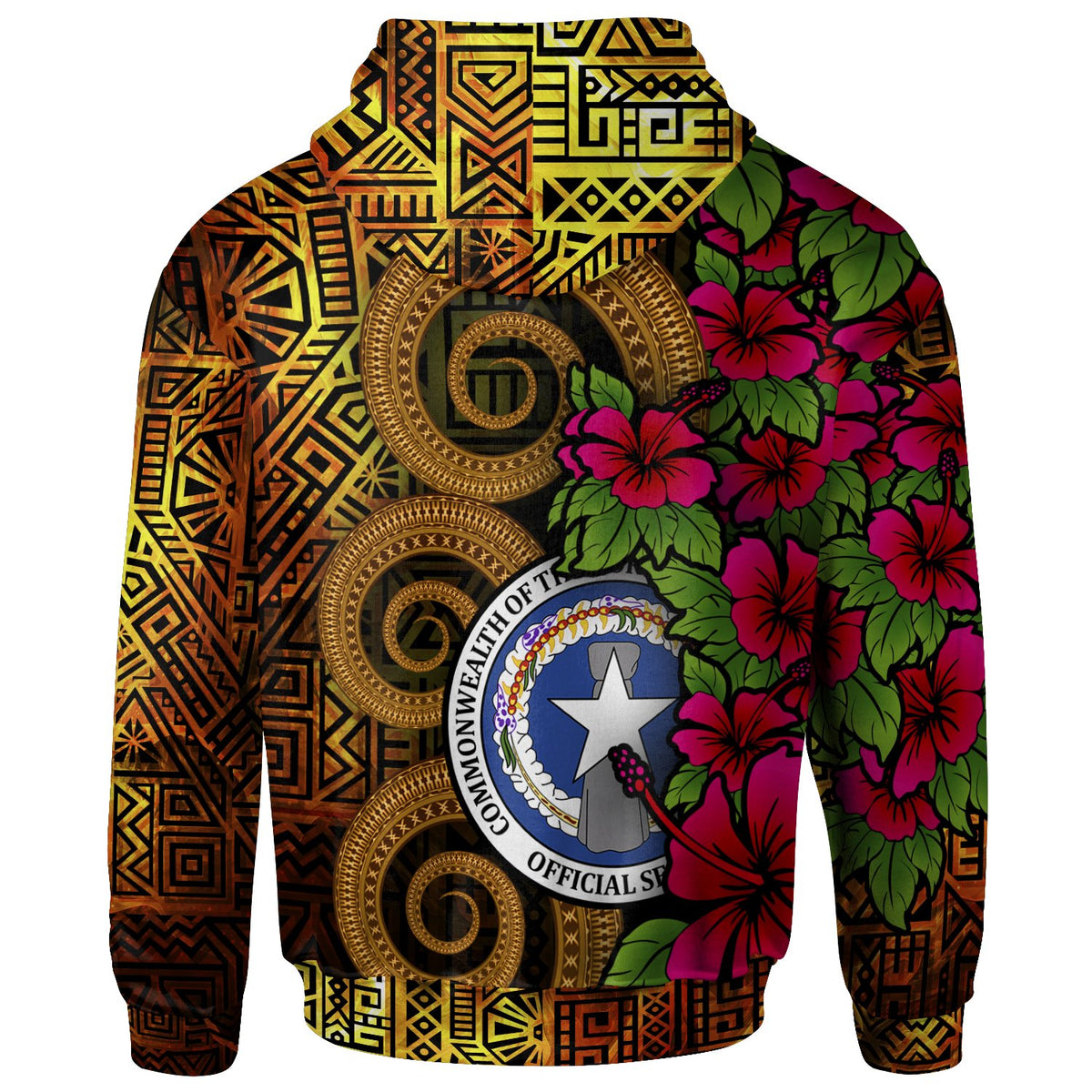 Northern Mariana Islands Polynesian Zip up Hoodie Hibiscus Vintage - Polynesian Pride