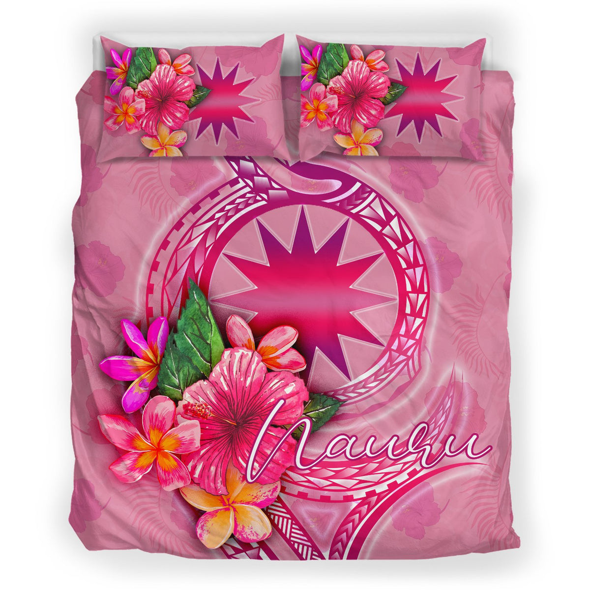 Nauru Polynesian Bedding Set - Floral With Seal Pink - Polynesian Pride