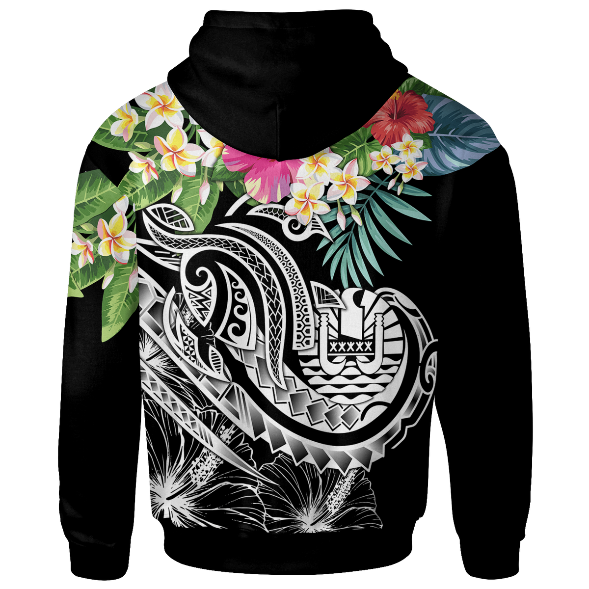 Guam Polynesian Zip up Hoodie Summer Plumeria (Black) - Polynesian Pride