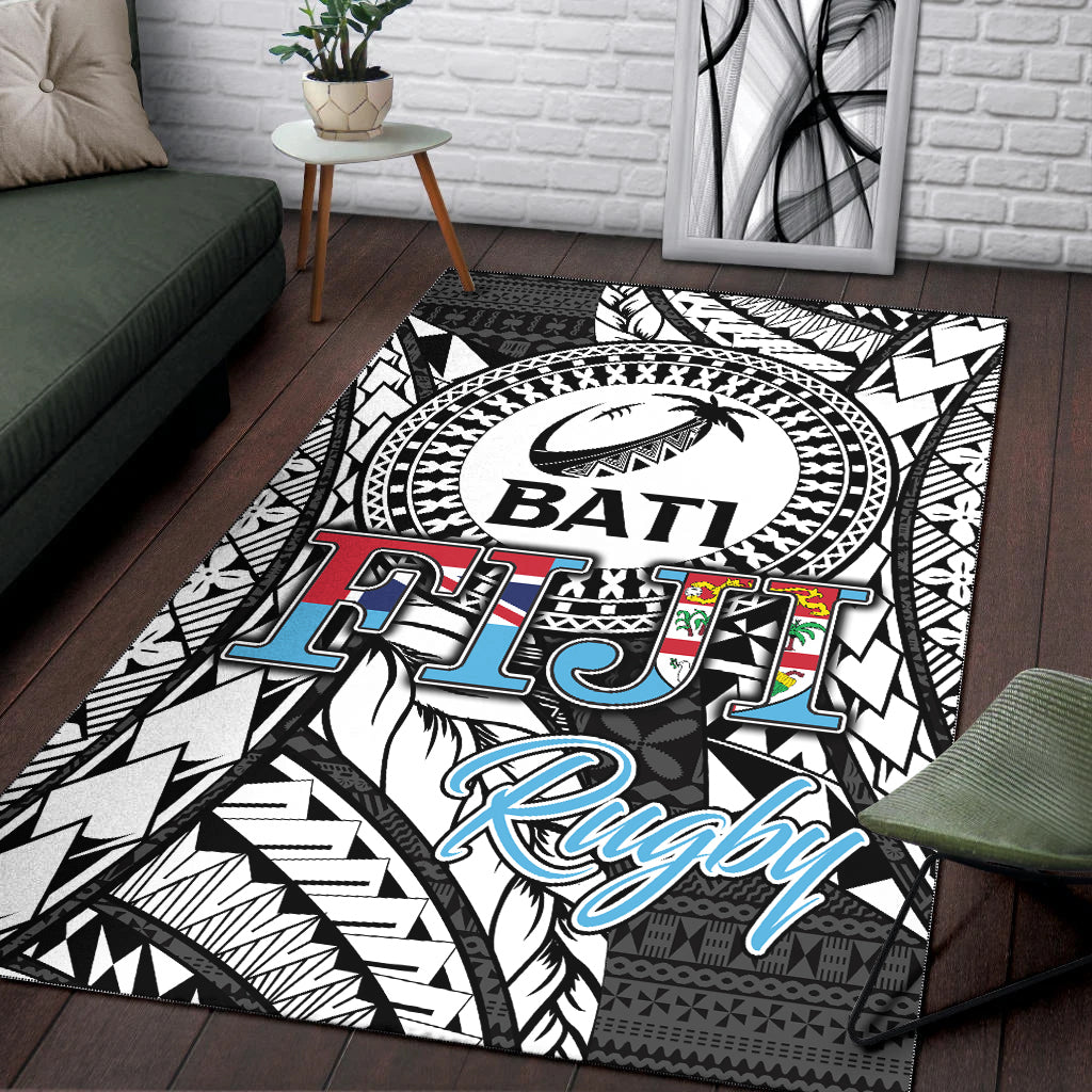 Fiji Rugby Bati Tapa Pattern Area Rug - LT2 BLACK - Polynesian Pride