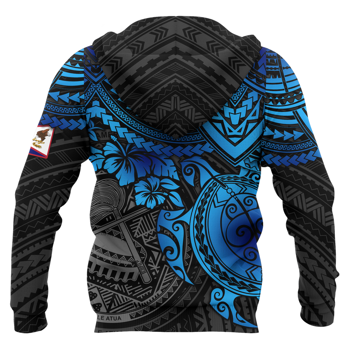 American Samoa Polynesian Hoodie (Zip up) Blue Turtle - Polynesian Pride