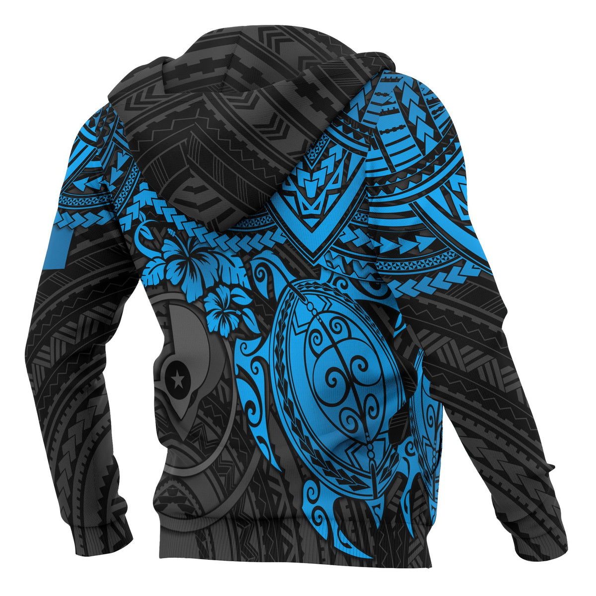 Yap Polynesian Zip up Hoodie Blue Turtle - Polynesian Pride