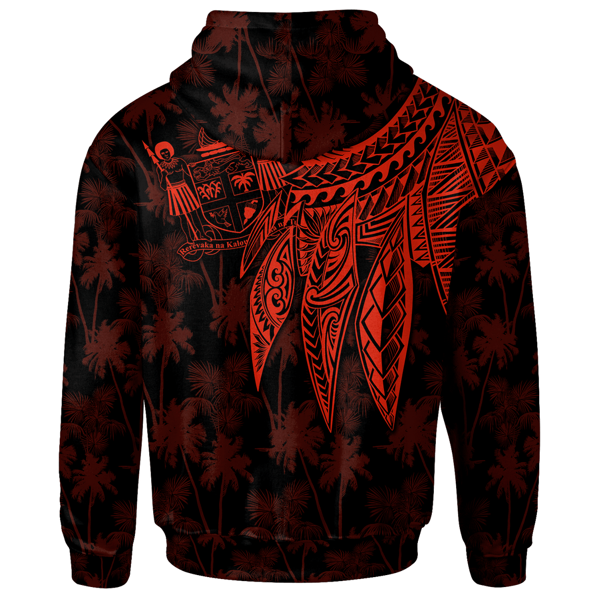 Fiji Zip up Hoodie Polynesian Wings (Red) - Polynesian Pride