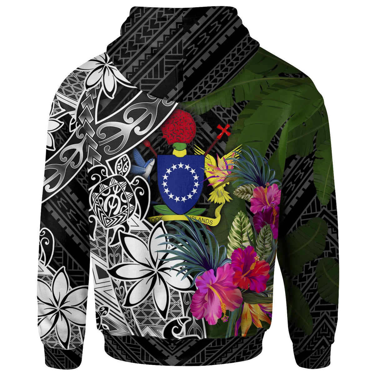 Cook Islands Zip up Hoodie Turtle Plumeria Banana Leaf - Polynesian Pride