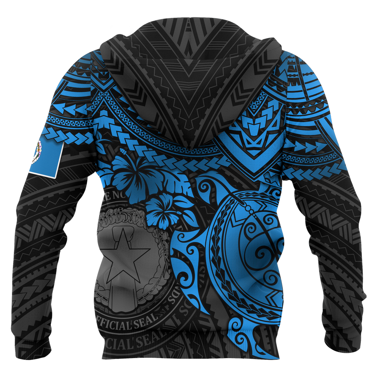 Northern Mariana Islands Polynesian Hoodie (Zip up) Blue Turtle - Polynesian Pride