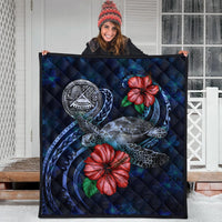 American Samoa Polynesian Premium Quilt - Blue Turtle Hibiscus - Polynesian Pride