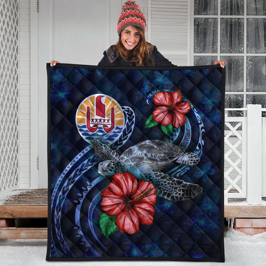 Tahiti Polynesian Premium Quilt - Blue Turtle Hibiscus - Polynesian Pride