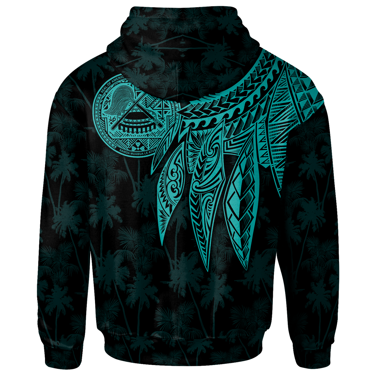 American Samoa Custom Zip up Hoodie Polynesian Wings (Turquoise) - Polynesian Pride