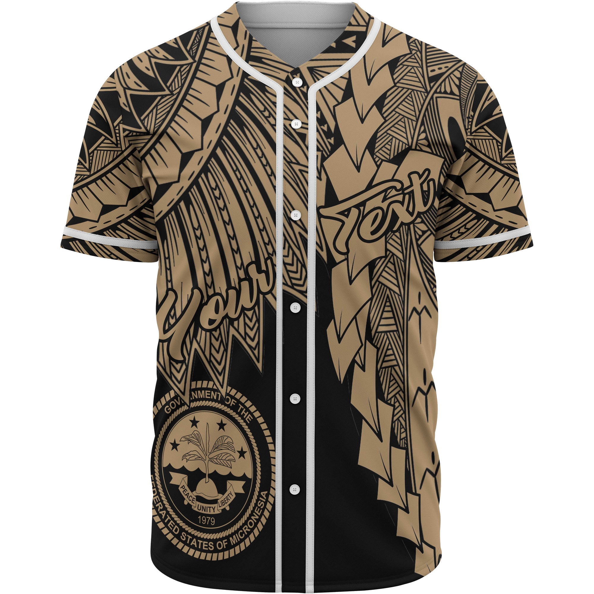 Federated States Of Micronesia Polynesian Custom Personalised Baseball Shirt - Tribal Wave Tattoo Gold Unisex Gold - Polynesian Pride