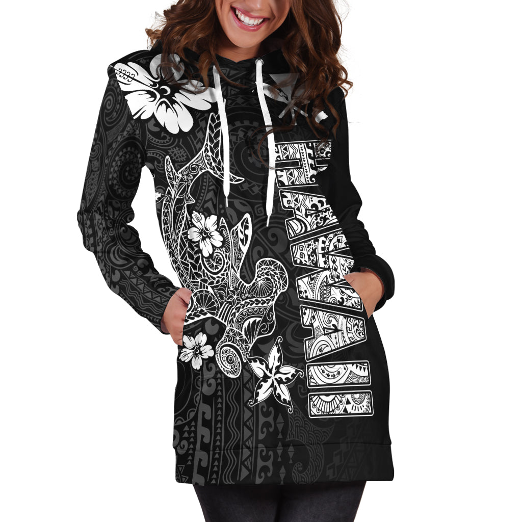 (Custom Personalised) Hawaii Hammerhead Shark Hibiscus Hawaii Pattern Hoodie Dress - LT2 - Polynesian Pride