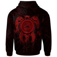 American Samoa Polynesian Custom Zip up Hoodie Vintage Polynesian Turtle (Red) - Polynesian Pride