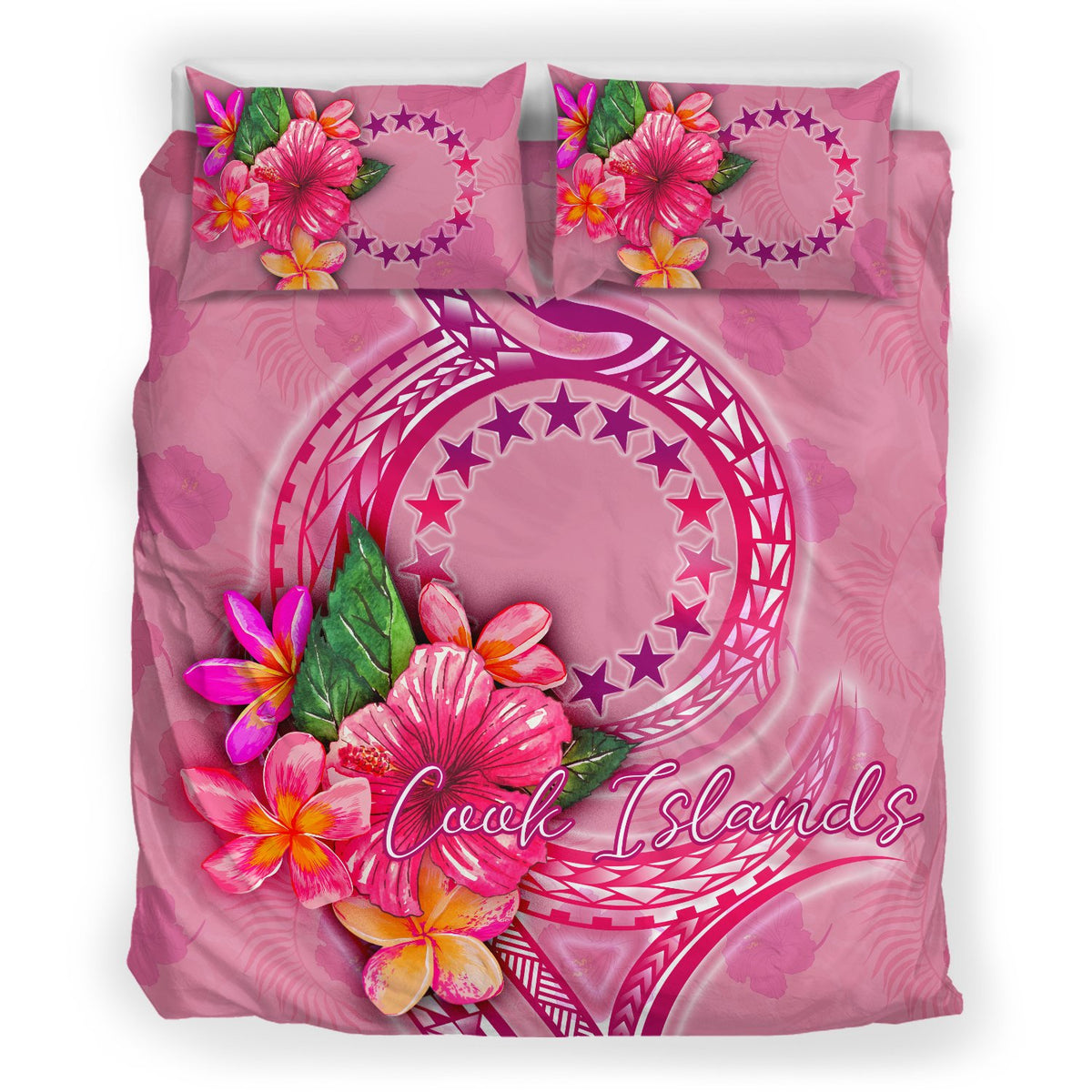 Cook Islands Polynesian Bedding Set - Floral With Seal Pink - Polynesian Pride