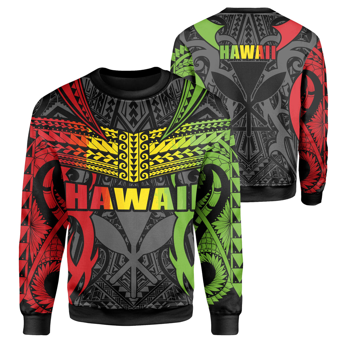 Hawaii Polynesian Tribal Kanaka Maoli Sweatshirt - AH - Reggae - Mark Style Unisex Black - Polynesian Pride