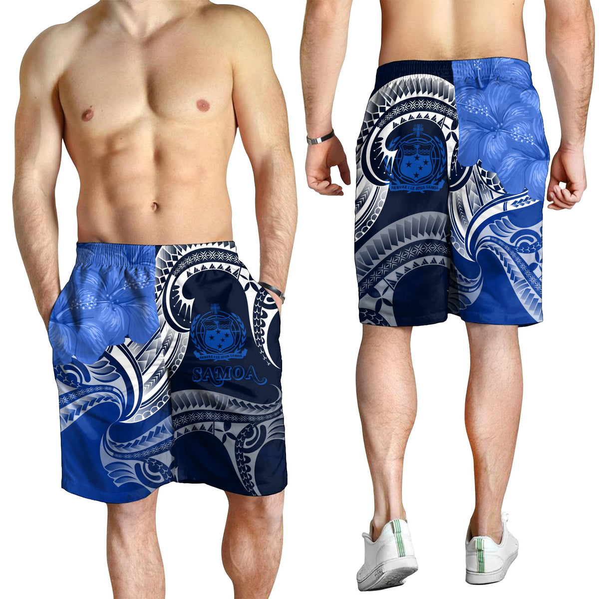 Samoa Men's Shorts - Samoa Seal Wave Style (Blue) - Polynesian Pride