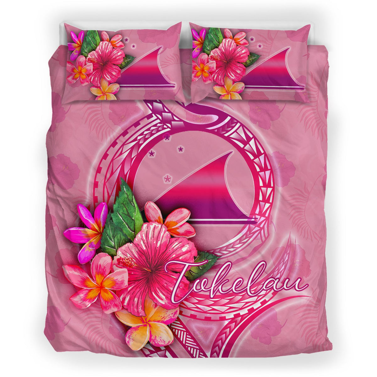 Tokelau Polynesian Bedding Set - Floral With Seal Pink - Polynesian Pride
