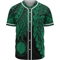 Northern Mariana Islands Polynesian Custom Personalised Baseball Shirt - Tribal Wave Tattoo Green Unisex Green - Polynesian Pride