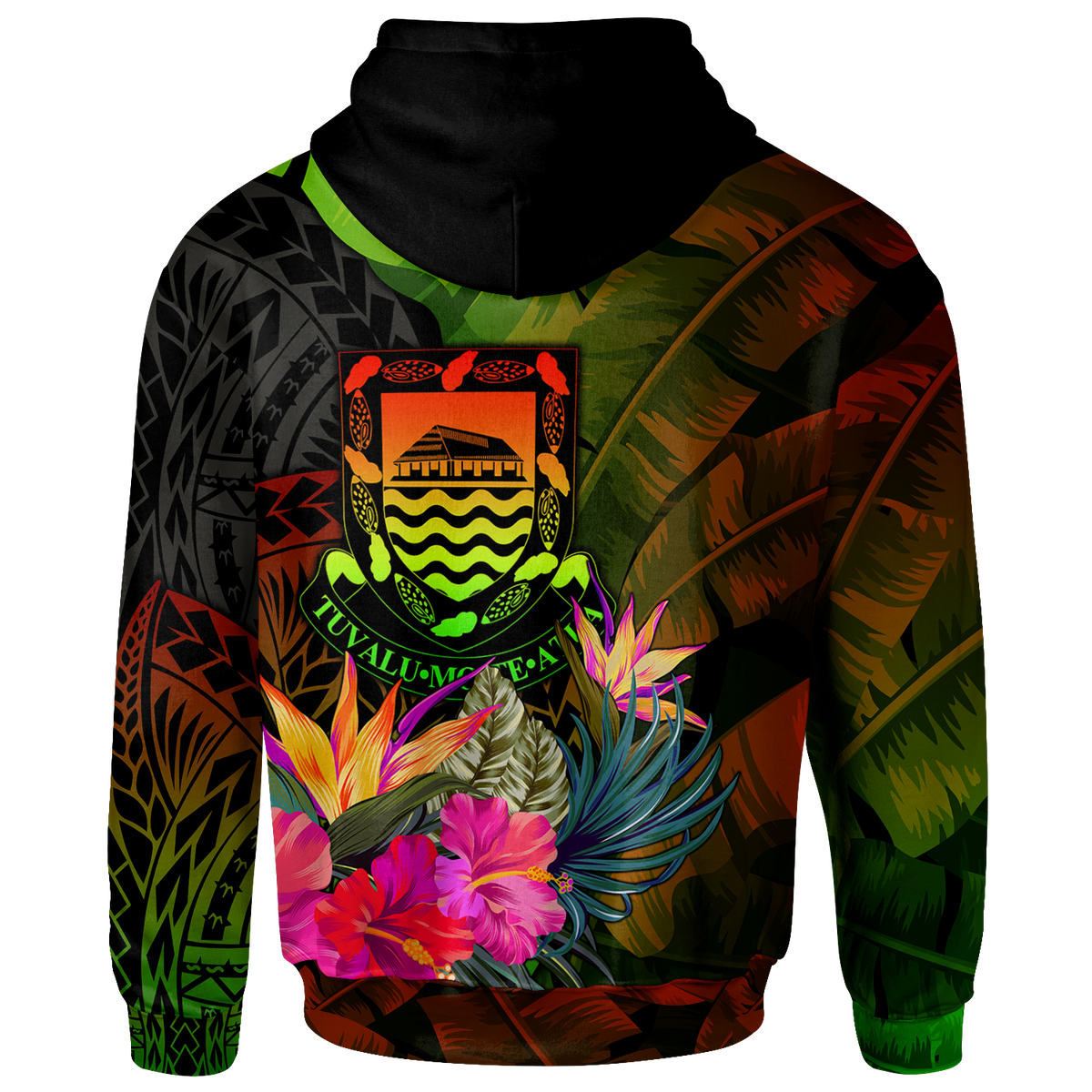 Tuvalu Polynesian Hoodie Hibiscus and Banana Leaves - Polynesian Pride
