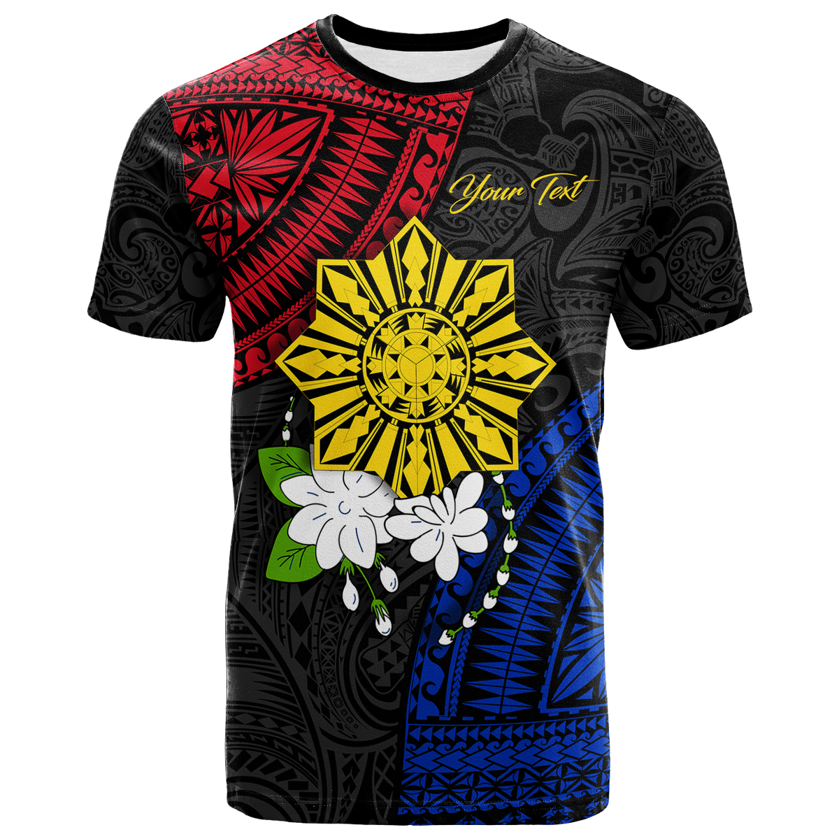 Custom Philippines Sampaguita Filipino Sun T Shirt LT12 Unisex Black - Polynesian Pride