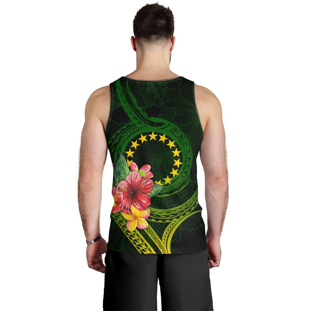 Cook Islands Polynesian Men's Tank Top - Floral With Seal Flag Color - Polynesian Pride