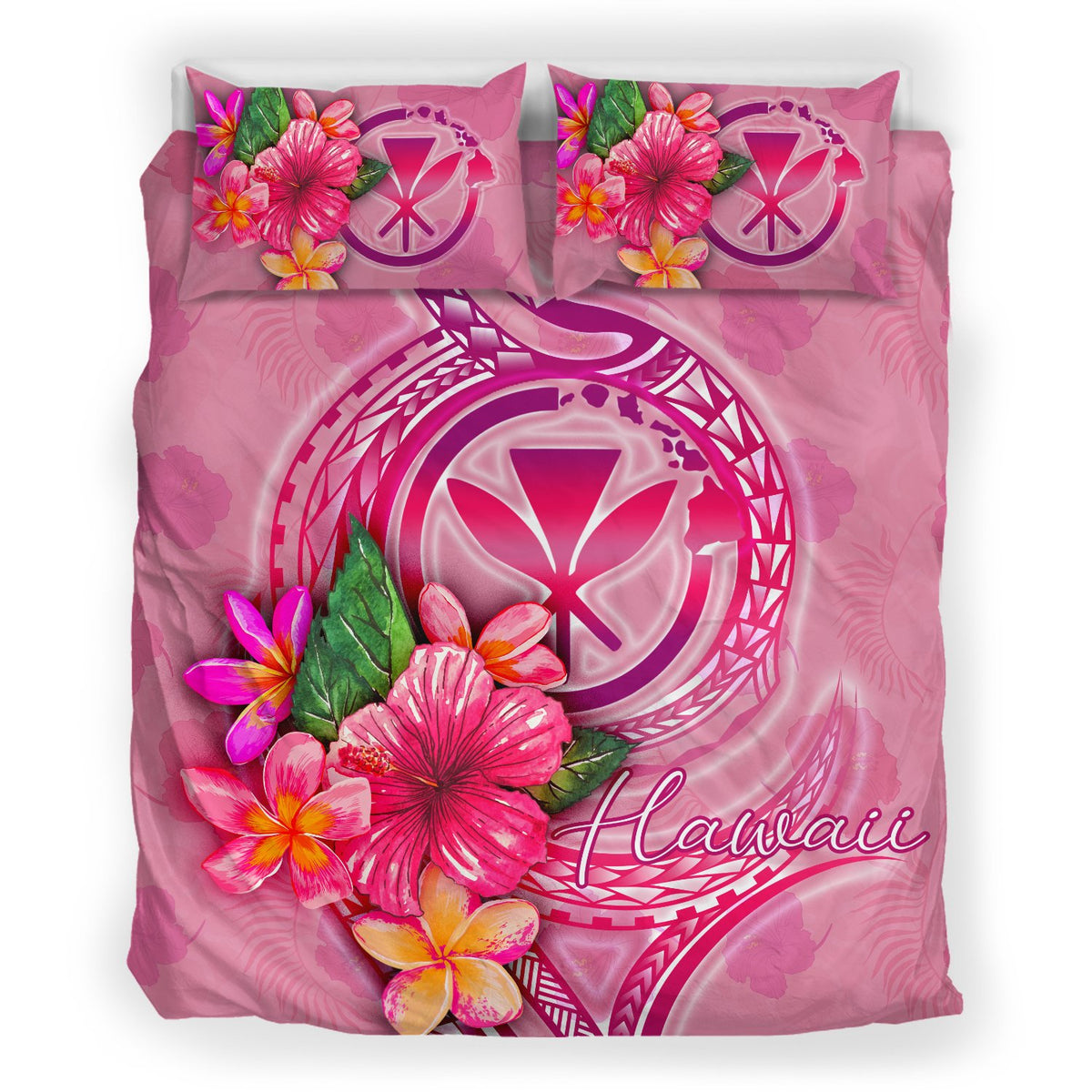 Hawaii Polynesian Bedding Set - Floral With Seal Pink - Polynesian Pride