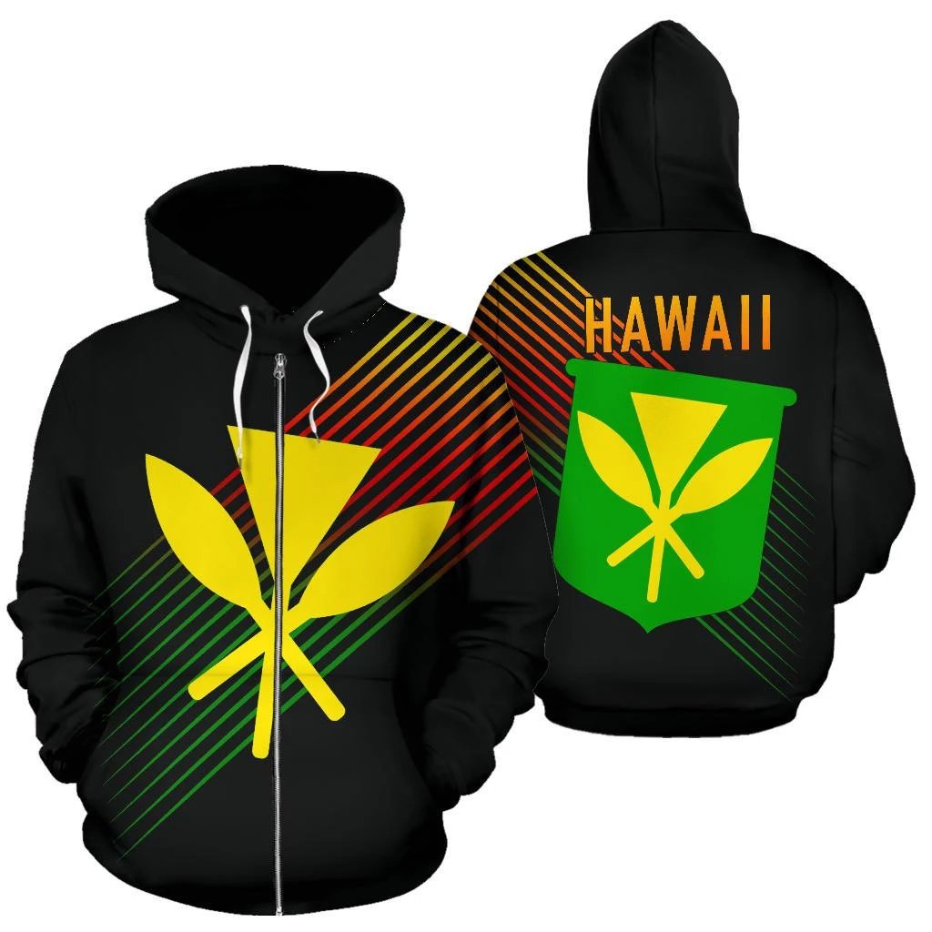 Hawaii Kanaka Flag Zip up Hoodie Center Style Unisex Black - Polynesian Pride