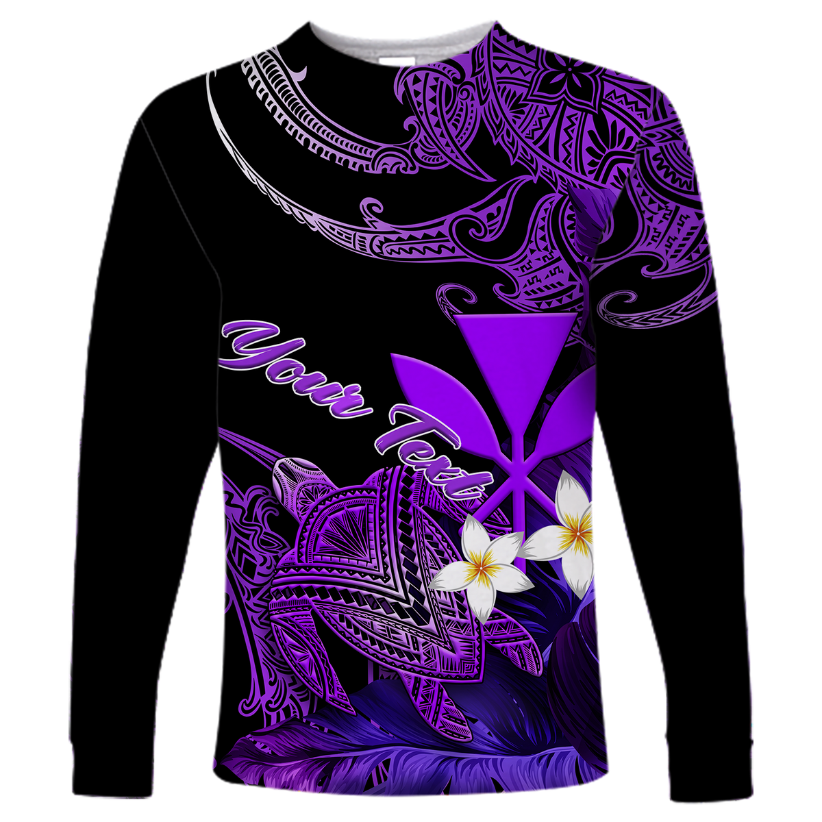 (Custom Personalised) Hawaii Turtle With Plumeria Leaf Purple Long Sleeve Shirt - LT12 Unisex Black - Polynesian Pride