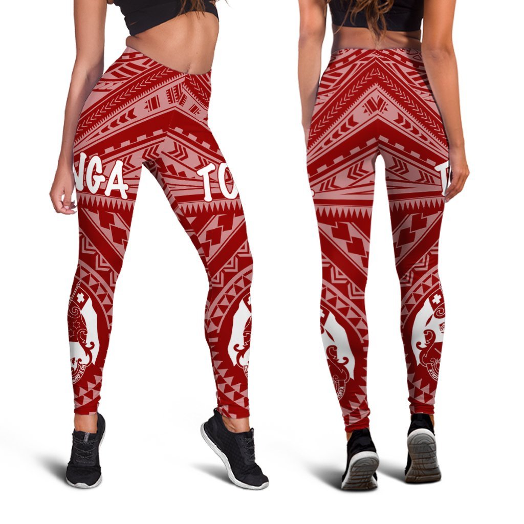 Tonga Women's Legging - Tonga Seal With Polynesian Tattoo Style (Red) - Polynesian Pride