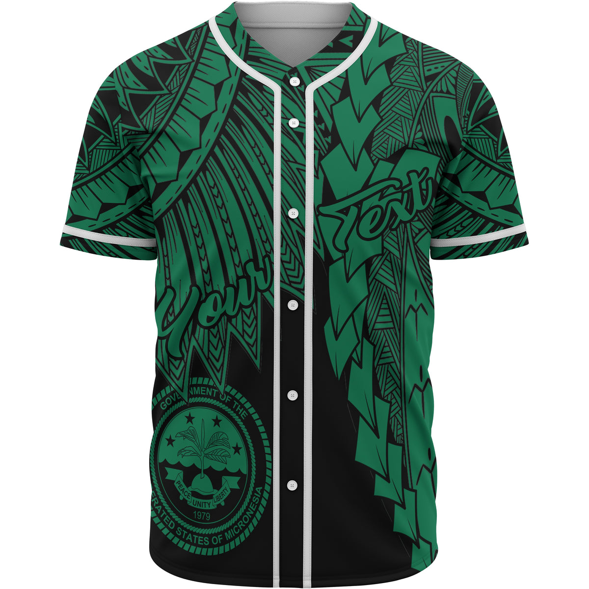 Federated States Of Micronesia Polynesian Custom Personalised Baseball Shirt - Tribal Wave Tattoo Green Unisex Green - Polynesian Pride