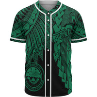 Federated States Of Micronesia Polynesian Custom Personalised Baseball Shirt - Tribal Wave Tattoo Green Unisex Green - Polynesian Pride