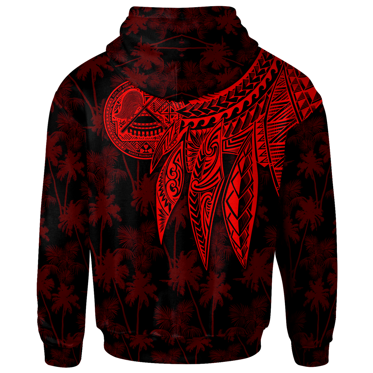 American Samoa Zip up Hoodie Polynesian Wings (Red) - Polynesian Pride