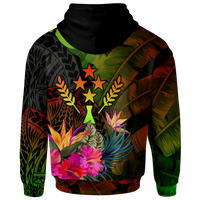 Kosrae Polynesian Hoodie Hibiscus and Banana Leaves - Polynesian Pride