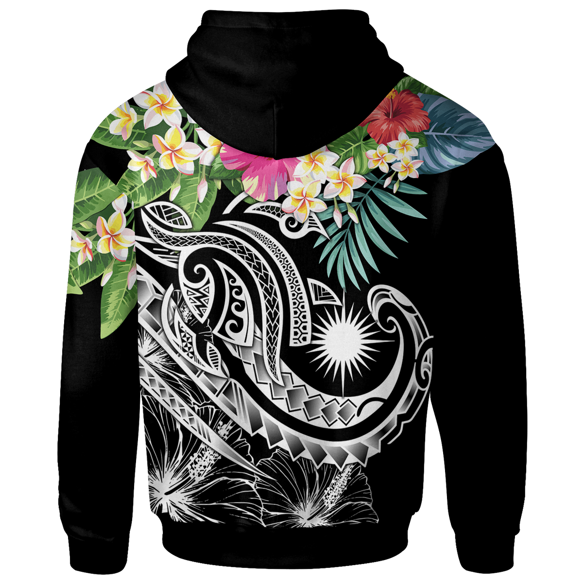 Marshall Islands Polynesian Hoodie Summer Plumeria (Black) - Polynesian Pride