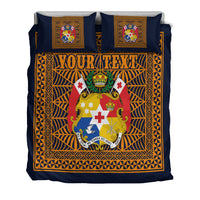 (Custom Personalised) Tonga Pattern Bedding Set Coat of Arms - Navy and Orange LT4 - Polynesian Pride