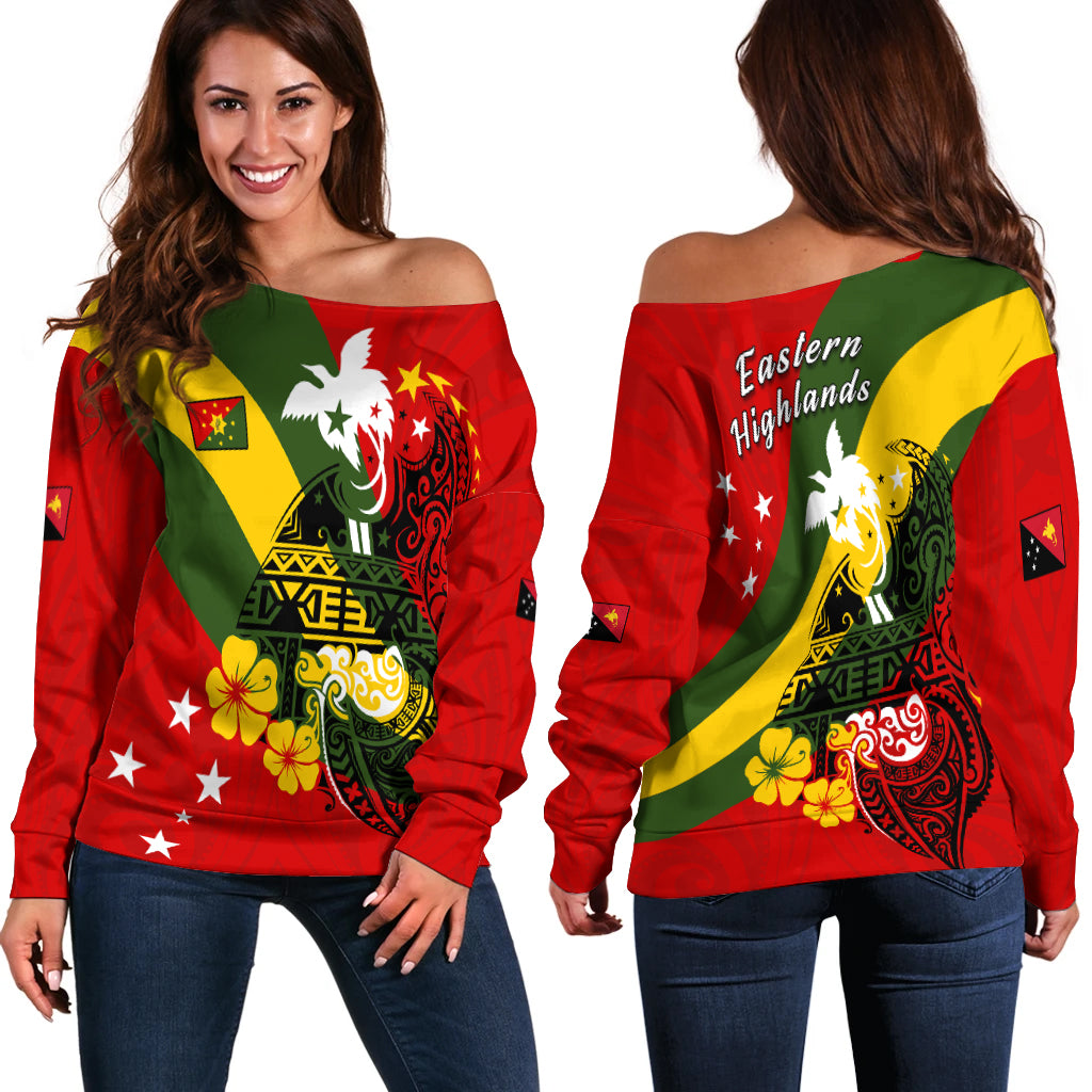 Eastern Highlands Province Off Shoulder Sweater Peaceful PNG LT13 Red - Polynesian Pride